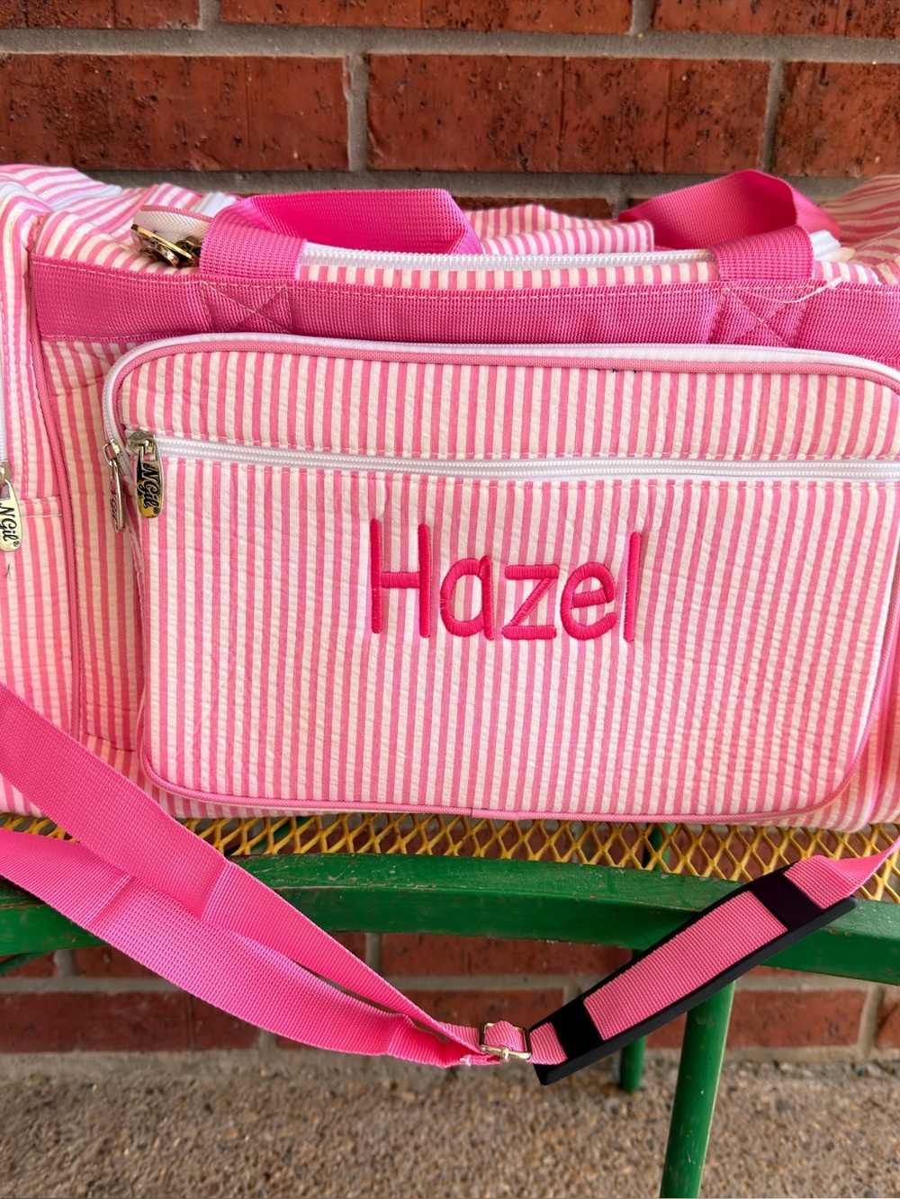 NWT ALREADY Personalized with  Hazel - Pink Seersucker Striped Kids Tote Bag